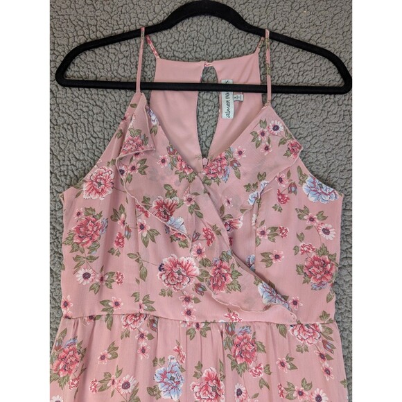 Almost Famous Womens Maxi Pink Dress Floral Sleeveless Ruffled Bust Sz M Garden - Picture 2 of 12